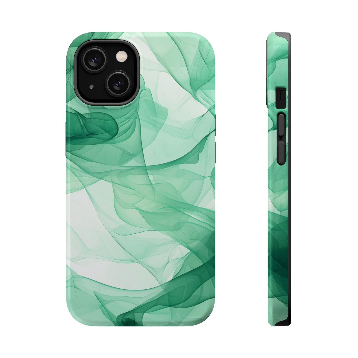 Translucent Flowing Green Fabric MagSafe iPhone Case – Elegant Fluid Design