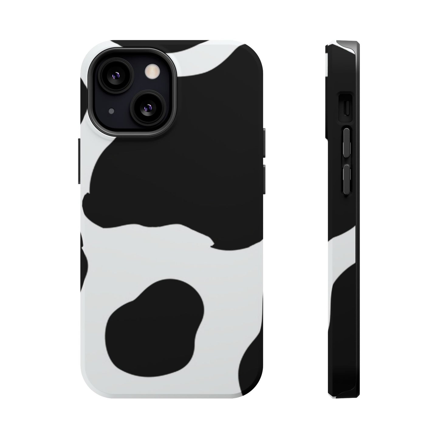 Bold Black and White Cow Print Tough MagSafe iPhone Case – Modern Animal Pattern with Dual-Layer Protection