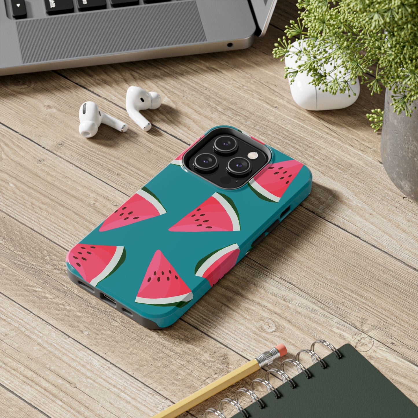 Watermelon Bliss iPhone Case – Vibrant Summer Fruit Design on Teal Background