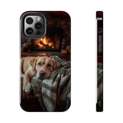 Cozy Labrador by Fireplace iPhone Case – Rustic Cabin Protective Cover