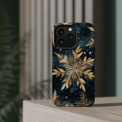 Gold Floral Snowflakes on Midnight Blue - MagSafe iPhone Series Case