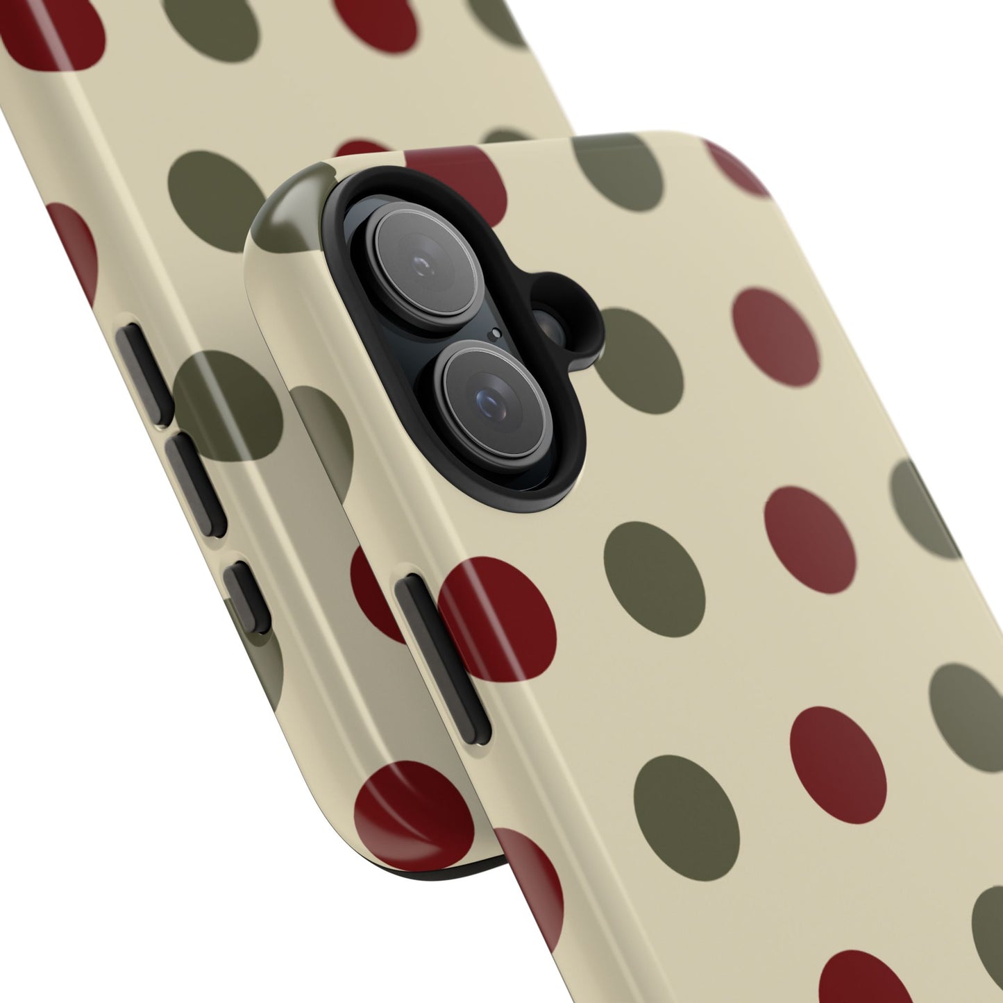 Red & Green Polka Dots on Cream – iPhone Case