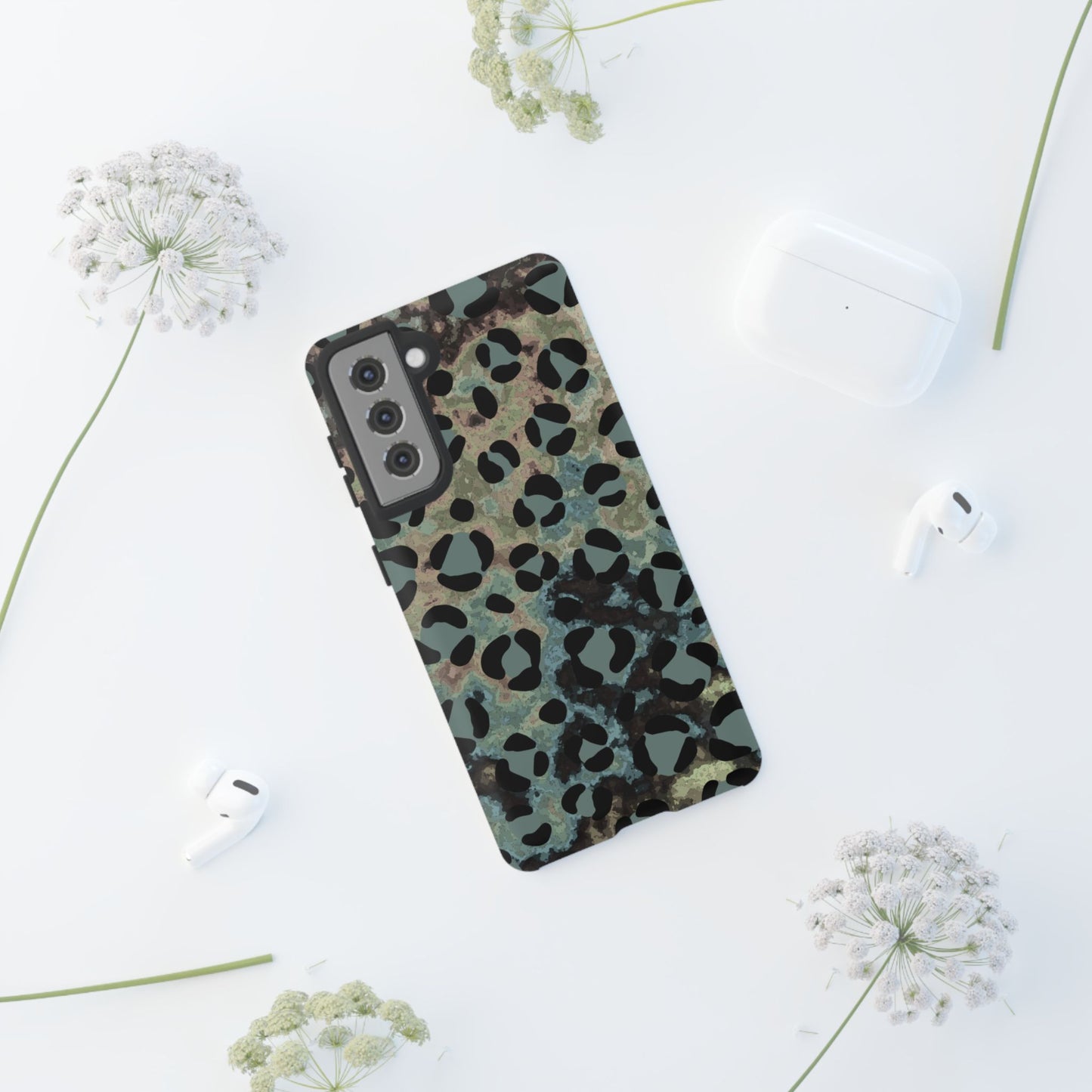 Moody Watercolor Leopard Print Tough Samsung Galaxy Case – Earthy Abstract Pattern with Dual-Layer Protection