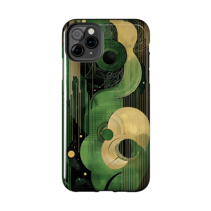 Abstract Green & Gold iPhone Case - Geometric Art Deco Protective Cover