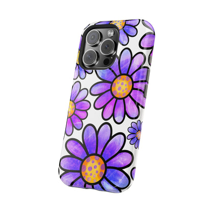 Purple Daisy Delight MagSafe iPhone Case – Slim Profile, Glossy Finish