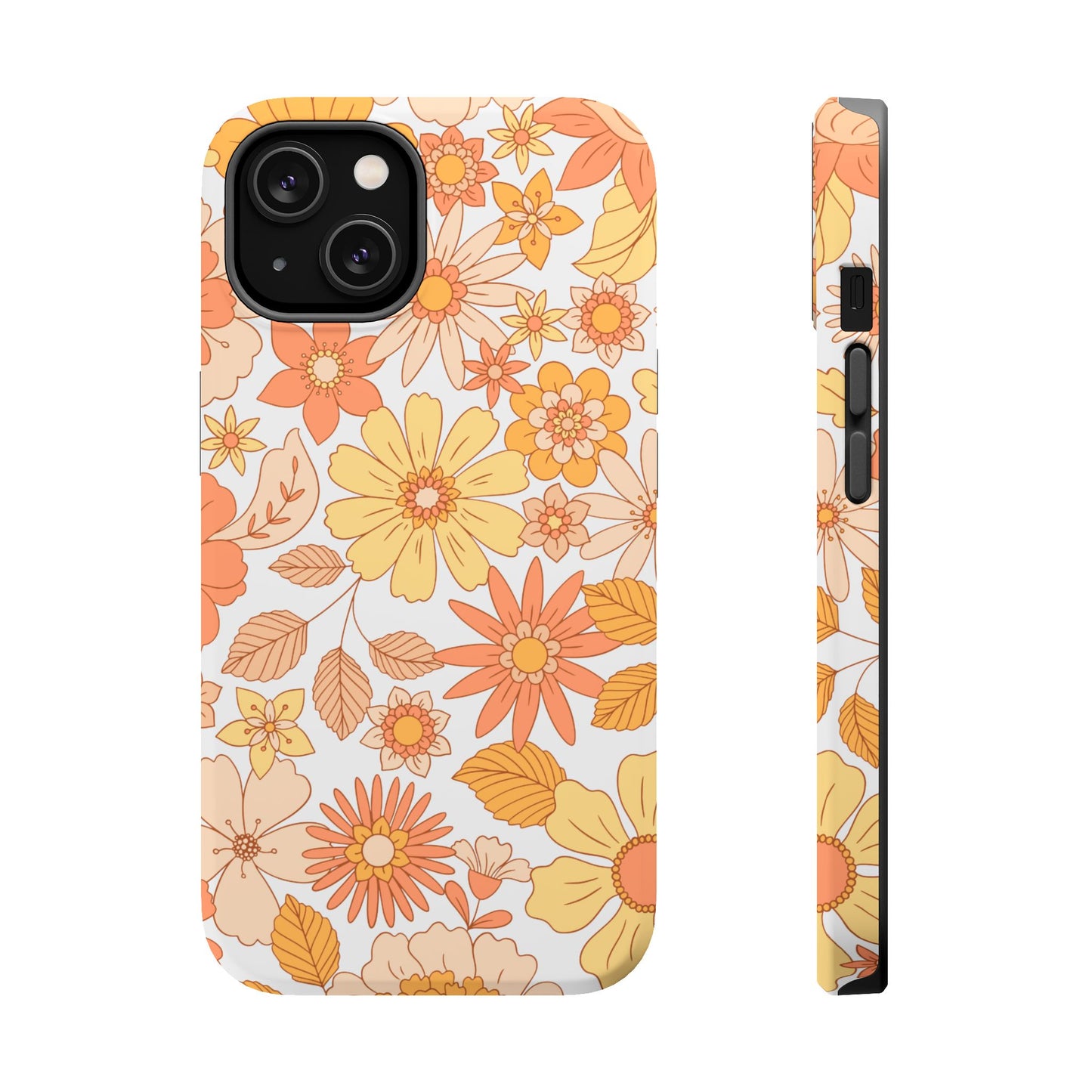 Vintage Floral Bloom MagSafe iPhone Case – Warm Orange & Yellow Retro Flower Design with Matte Finish