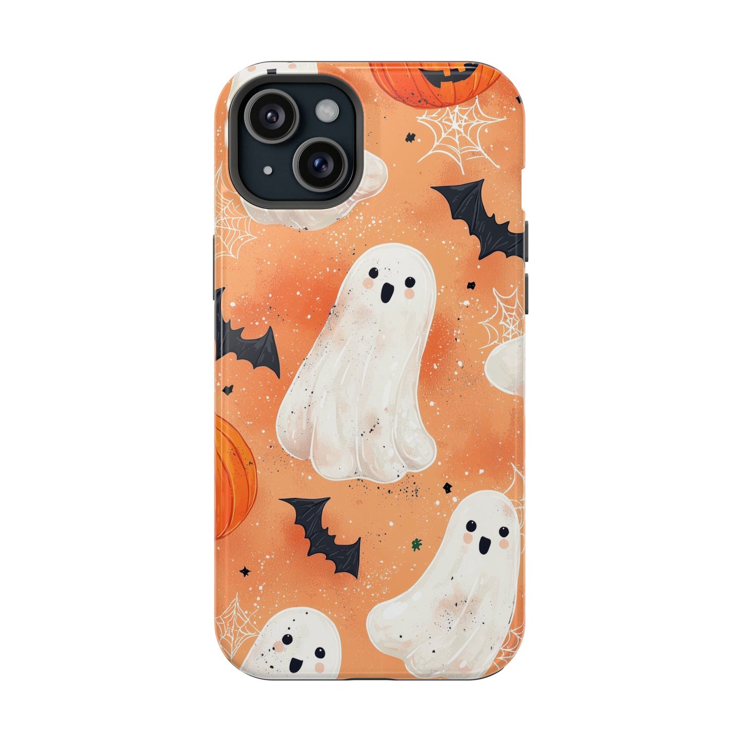 Spooky Cute Ghost MagSafe iPhone Case – Halloween Ghosts, Pumpkins, Bats & Cobwebs Design