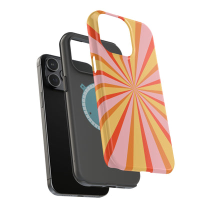 Bold Retro Sunburst MagSafe iPhone Case – Vibrant 70s-Inspired Rays in Orange, Pink, and Yellow