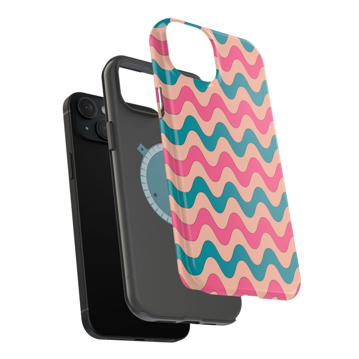 Retro Waves Pattern MagSafe iPhone Case – Shockproof Design with Dual-Layer Protection