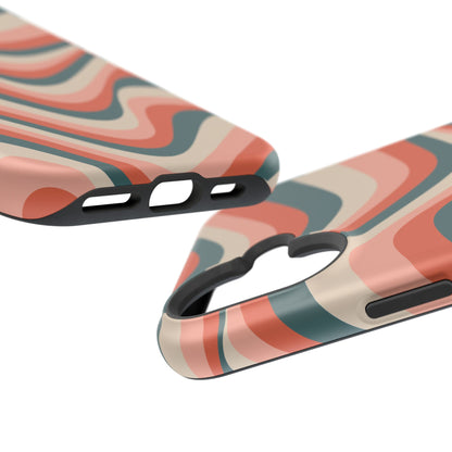 Groovy Waves MagSafe iPhone Case – Retro 70s-Inspired Stripes in Coral, Cream, and Teal