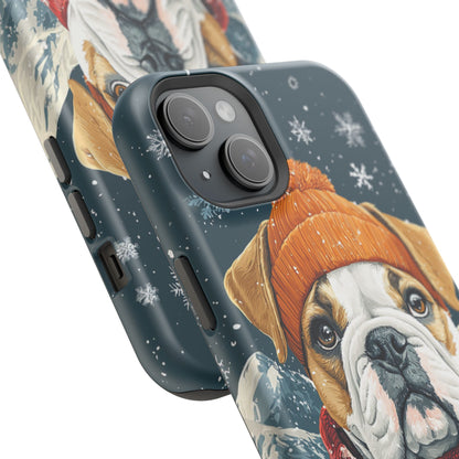 Cozy French Bulldog MagSafe iPhone Case – Rustic Fireplace Protective Cover