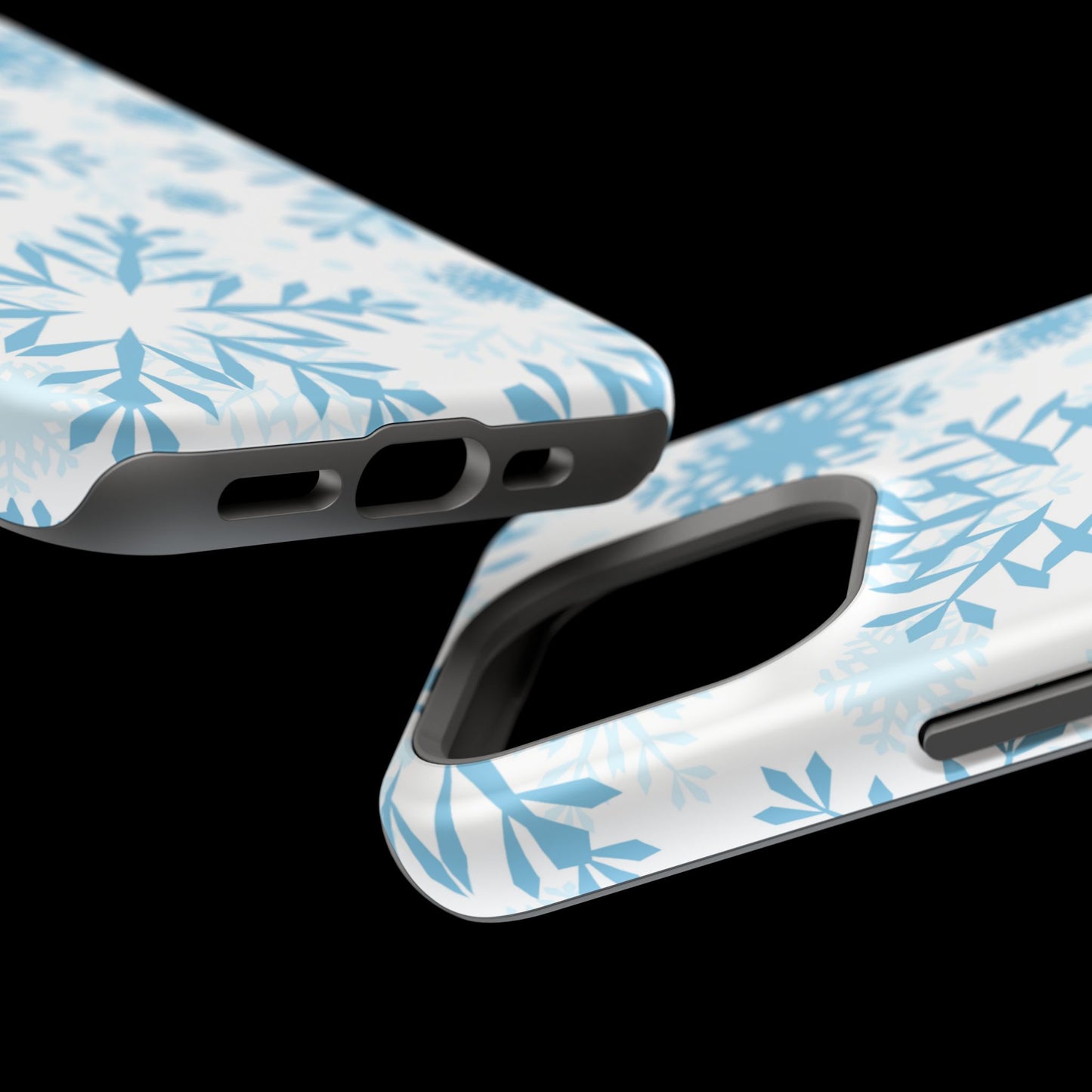 Frosty Blue Snowflakes MagSafe iPhone Case – Shockproof, Smooth Matte Finish, Dual-Layer Design