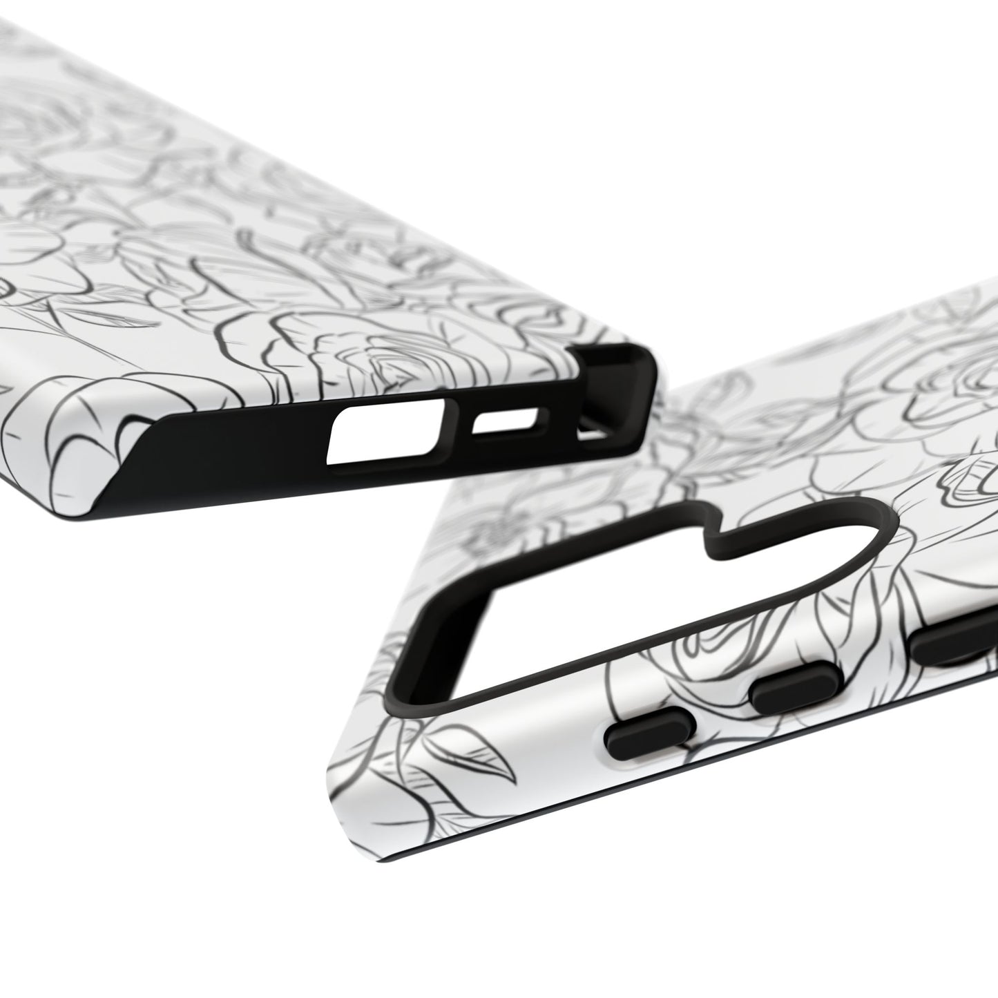 Monochrome Rose Garden Tough Samsung Galaxy Case – Elegant Floral Line Art with Dual-Layer Protection