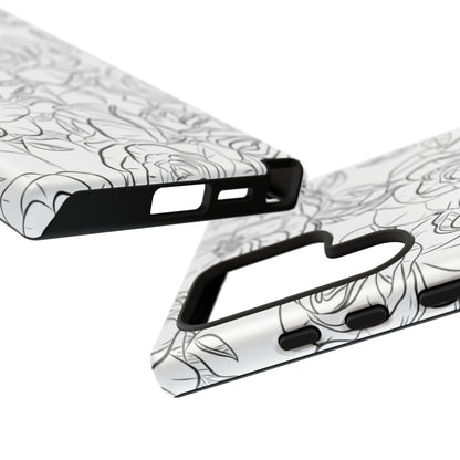 Monochrome Rose Garden Tough Samsung Galaxy Case – Elegant Floral Line Art with Dual-Layer Protection