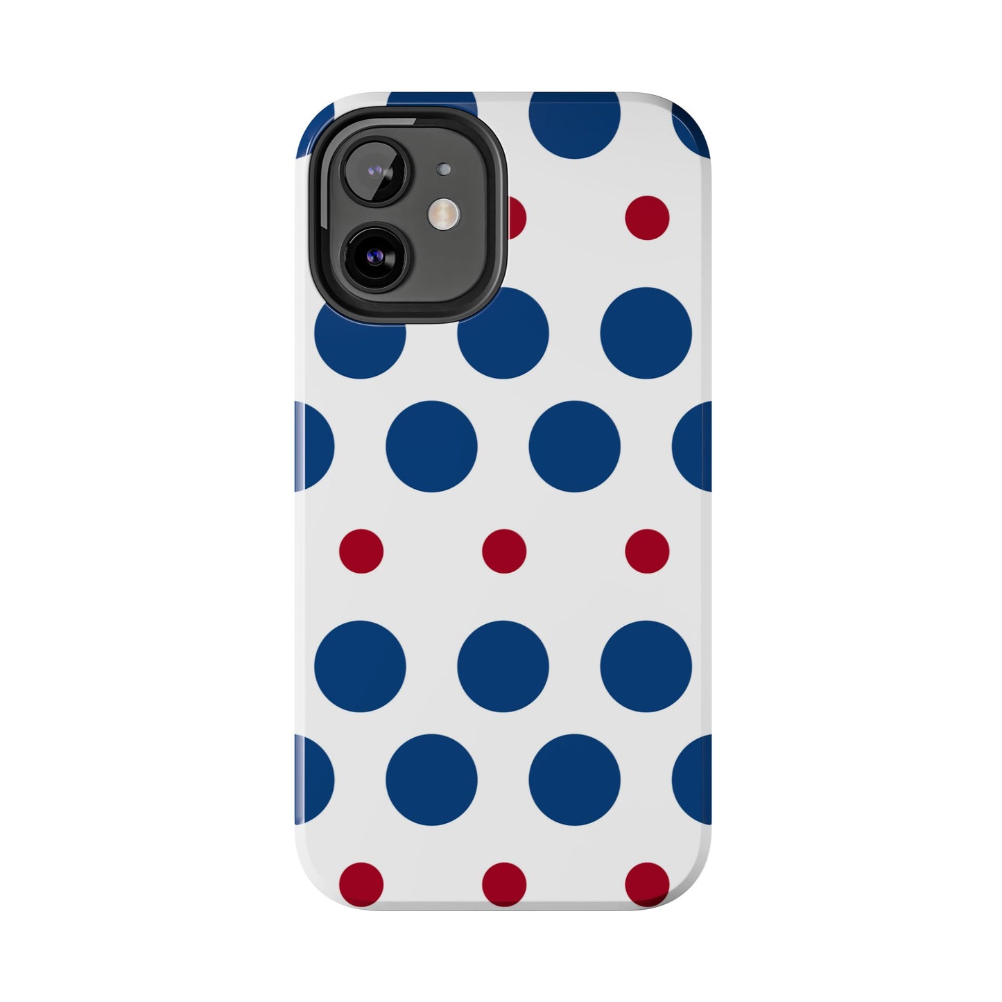 Bold Navy & Red Polka Dot Pattern – iPhone Case