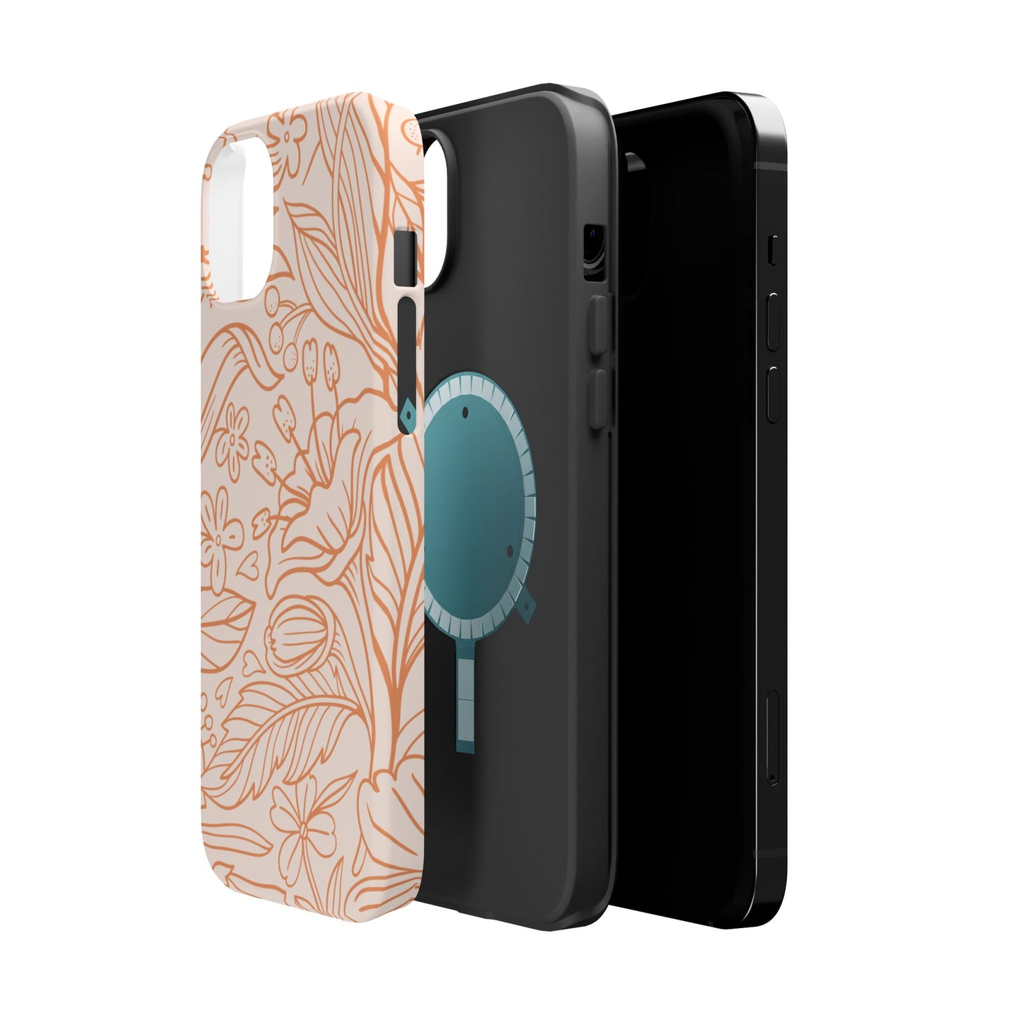 Soft Terracotta Floral Line Art Tough MagSafe iPhone Case – Minimalist Botanical Design with Dual-Layer Protection