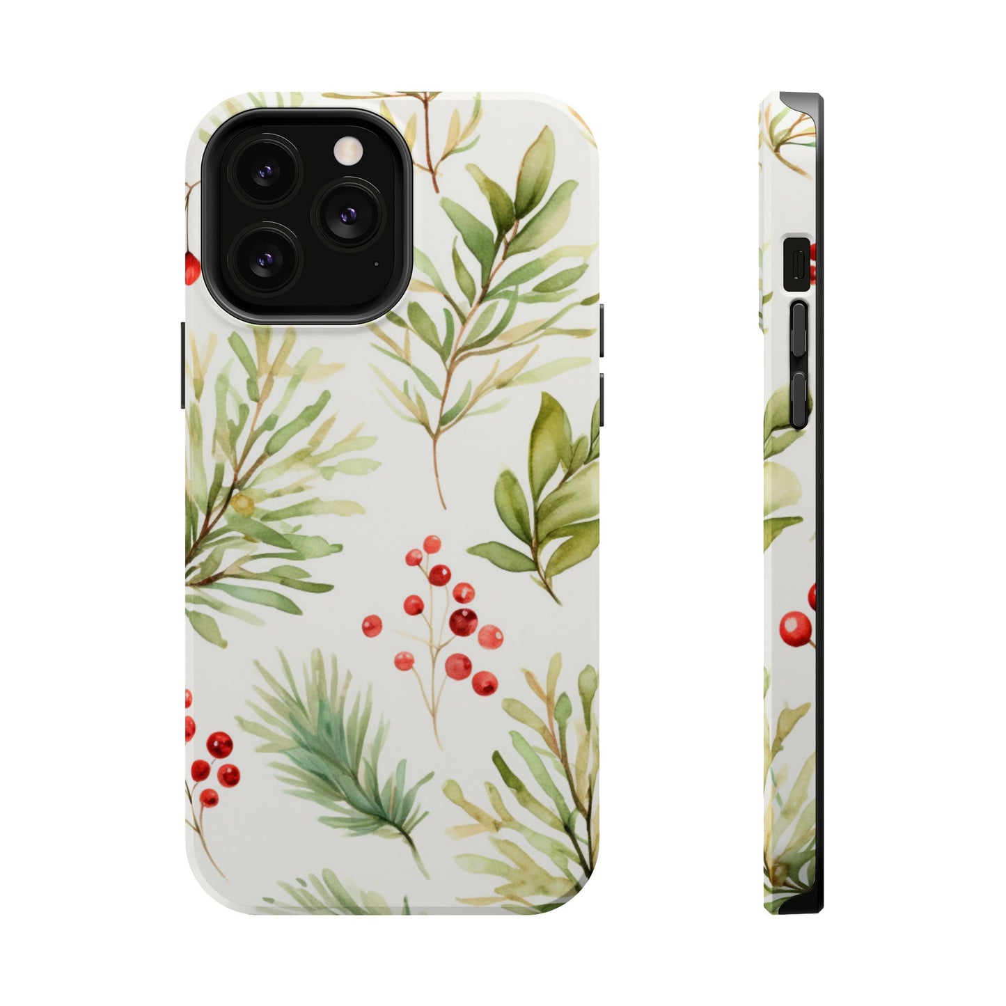 Winter Greenery & Berry Watercolor – MagSafe iPhone Series Case