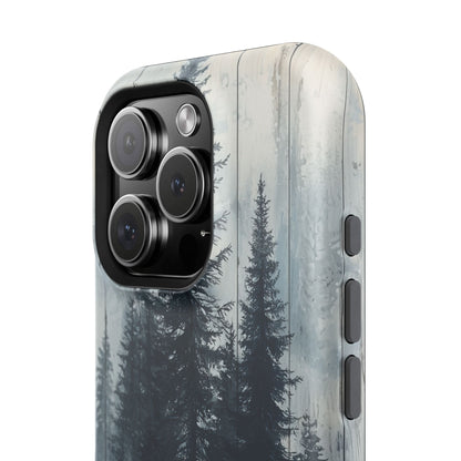 Rustic Pine Forest MagSafe iPhone Case - Blue Toned Woodland Design