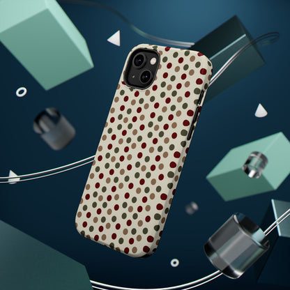 Festive Red & Green Polka Dots on Cream – MagSafe iPhone Case