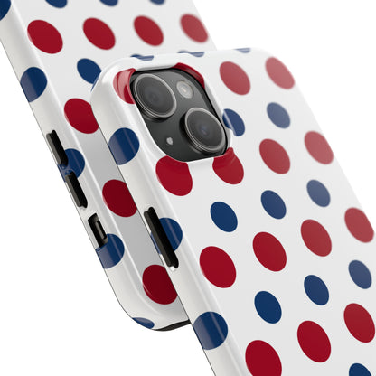 Patriotic Navy, White, and Red Polka Dot iPhone Case