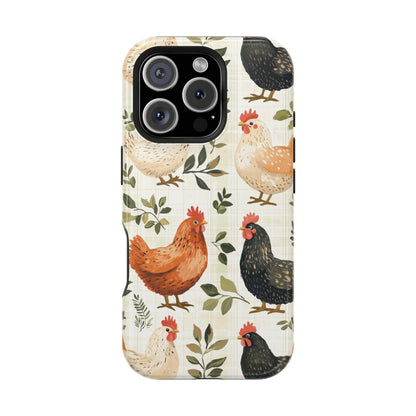 MagSafe iPhone Case: Vintage Chicken Farmhouse Case – Rustic Leaves Design