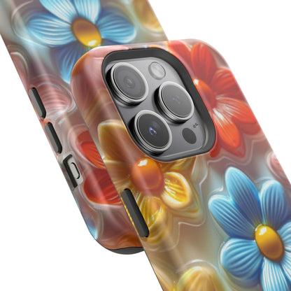 Glossy Retro Flower MagSafe iPhone Case – Colorful 3D Floral Design, Durable Protection