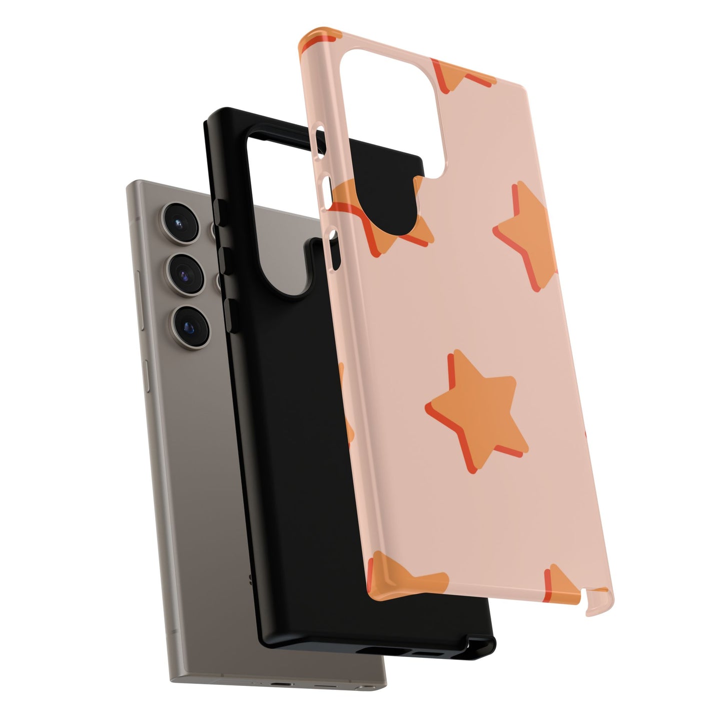 Retro Orange Stars Samsung Galaxy Case – Shock-Resistant, Smooth Matte Finish, Dual-Layer Design