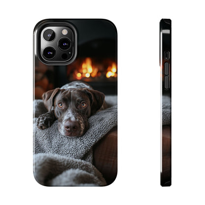 Cozy German Shorthaired Pointer iPhone Case – Rustic Fireplace Protective Cover