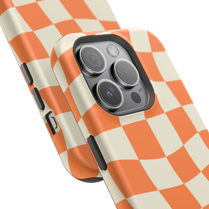 Wavy Retro Checkerboard MagSafe iPhone Case – Shockproof, Matte Finish, Dual-Layer Protection