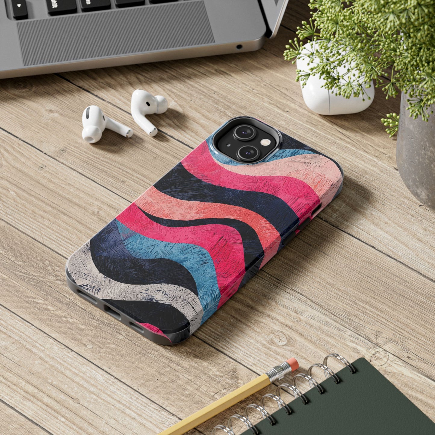 Abstract Wave Pattern iPhone Case – Shockproof, Matte Finish, Dual-Layer Protection