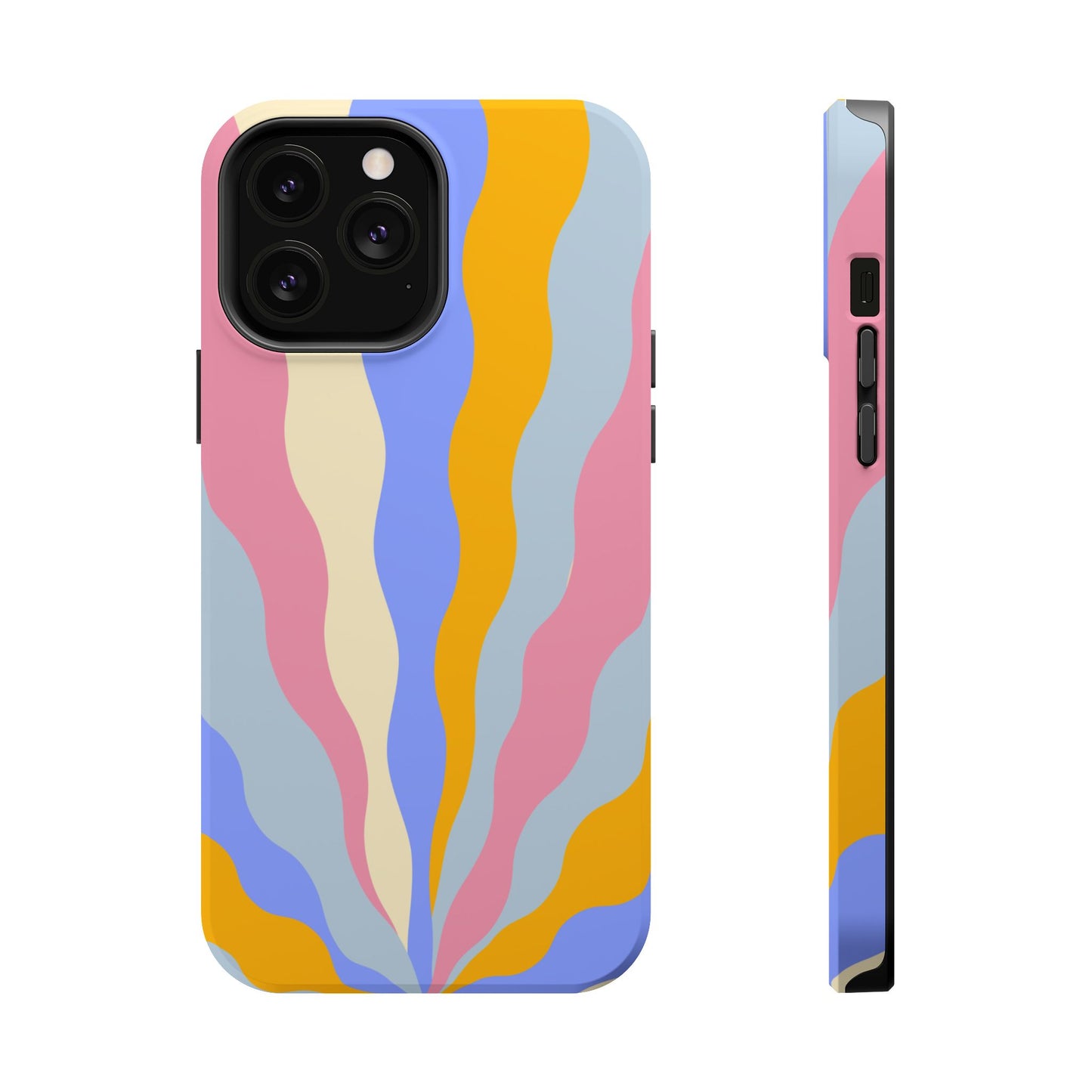 Pastel Radiance MagSafe iPhone Case – 70s-Inspired Dual-Layer Design with Wavy Sunburst Pattern