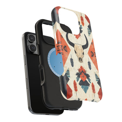 Southwestern Boho Skull Tough MagSafe iPhone Case – Durable Matte Finish, Dual-Layer Protection