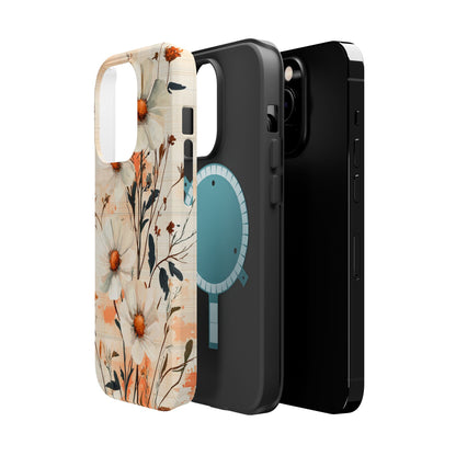 Pastel Orange Floral MagSafe iPhone Case - Elegant Plaid Protective Cover