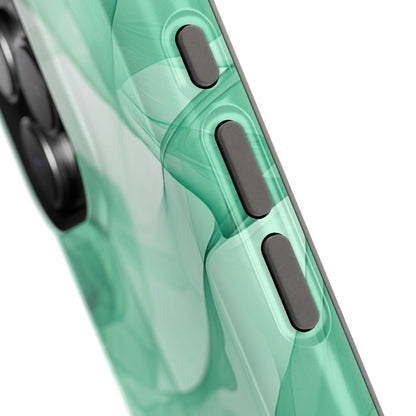 Translucent Flowing Green Fabric MagSafe iPhone Case – Elegant Fluid Design