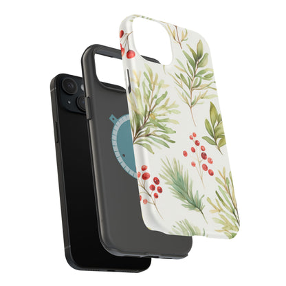 Winter Greenery & Berry Watercolor – MagSafe iPhone Series Case