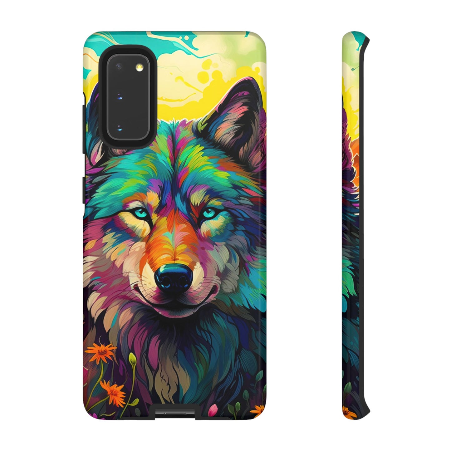 Rainbow Wolf in Bloom – Samsung Galaxy Case with Vivid Nature Design