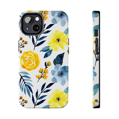 Golden Yellow & Sky Blue Floral – Watercolor Botanical iPhone Case