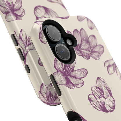 Vintage Botanical Floral Tough MagSafe iPhone Case – Hand-Drawn Purple Flowers, Shockproof Design