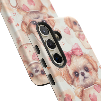 Adorable Puppy in Teacup Samsung Galaxy Case – Tough, Dual-Layer Protection with Cute Pink Bow Design