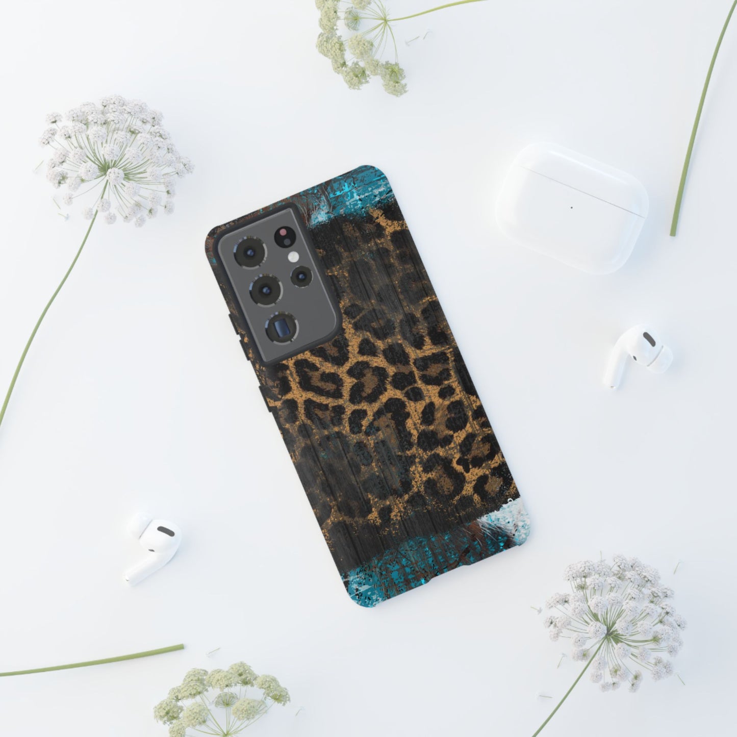 Boho Leopard and Turquoise Tough Samsung Galaxy Case – Rustic Western Design with Dual-Layer Protection