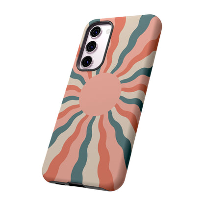 Retro Sunburst Samsung Galaxy Case – Bold 70s-Inspired Waves in Coral, Teal, and Cream