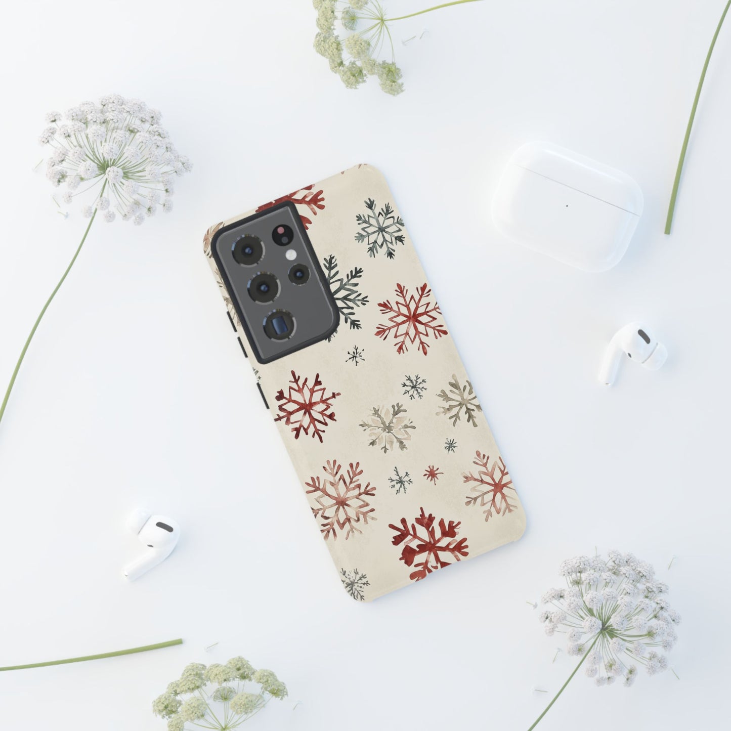 Vintage Red and Gray Snowflake Pattern – Samsung Galaxy Series Case