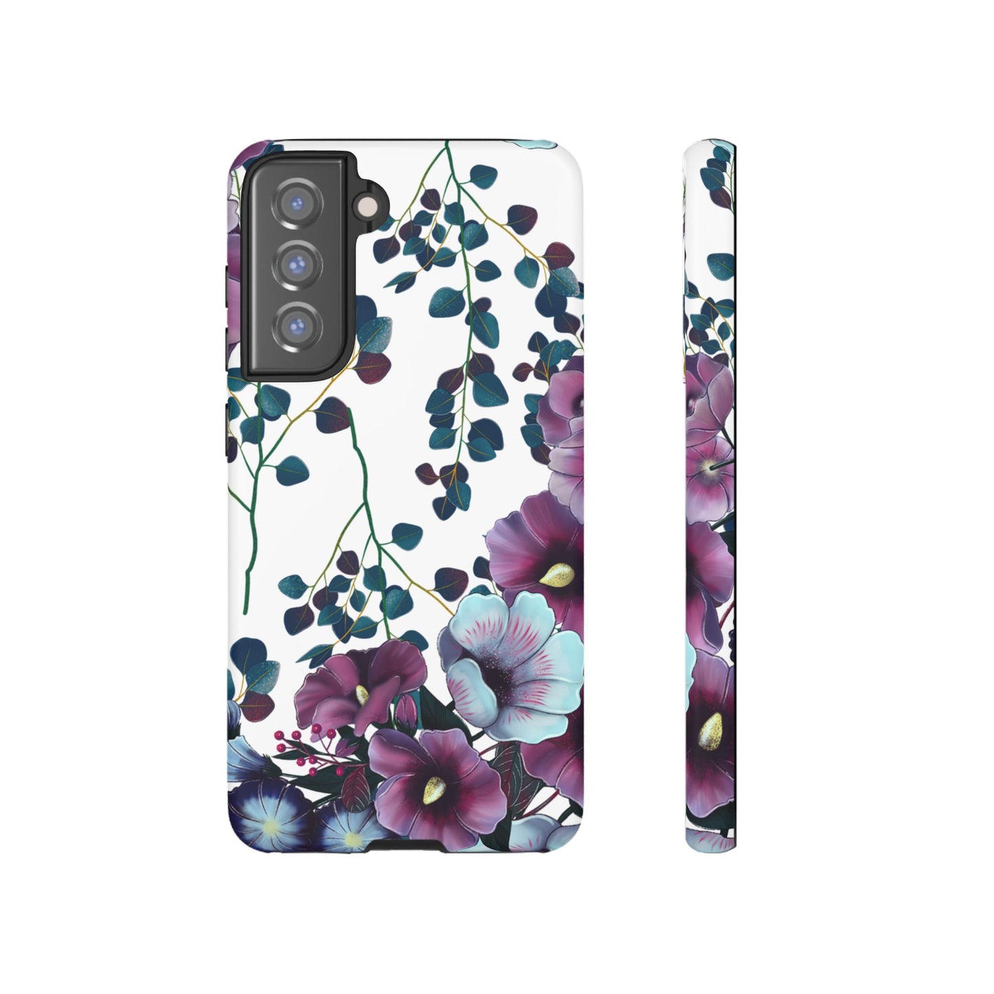 Moody Purple & Teal Floral Samsung Galaxy Series Case – Elegant Botanical Design