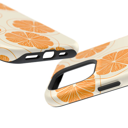 Citrus Burst Pattern Tough MagSafe iPhone Case – Bold Orange Design, Shockproof Protection