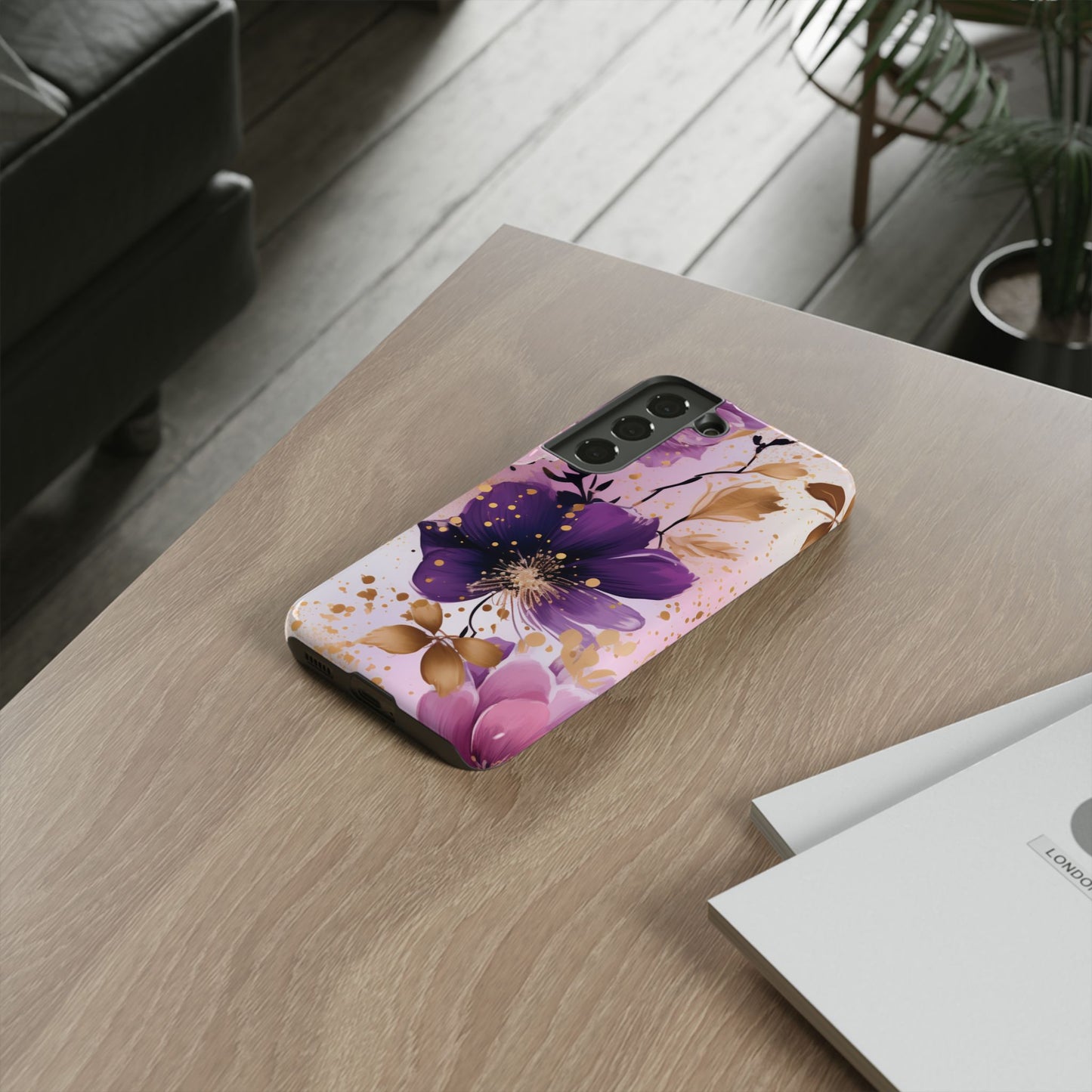 Elegant Purple & Gold Floral Samsung Galaxy Case - Luxe Flower Design