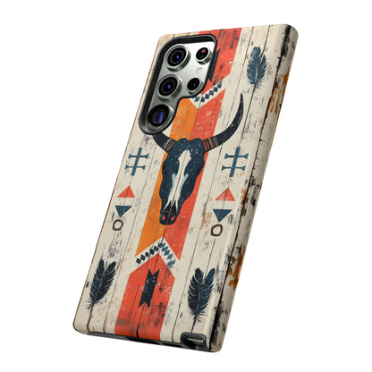Rustic Western Bull Skull Tough Samsung Galaxy Case – Distressed Wood Design, Dual-Layer Protection
