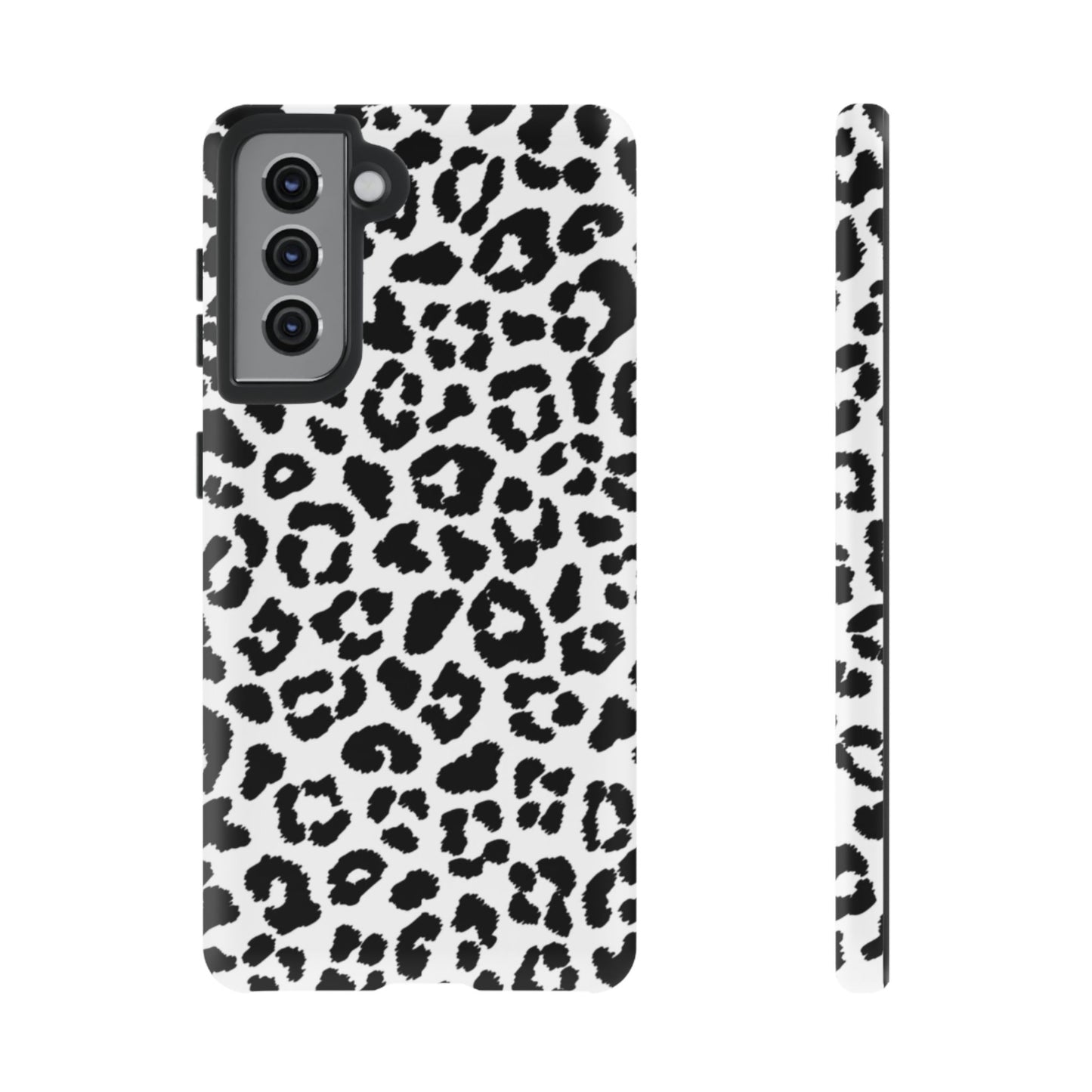 Monochrome Leopard Print Tough Samsung Galaxy Case – Classic Black and White Design with Dual-Layer Protection