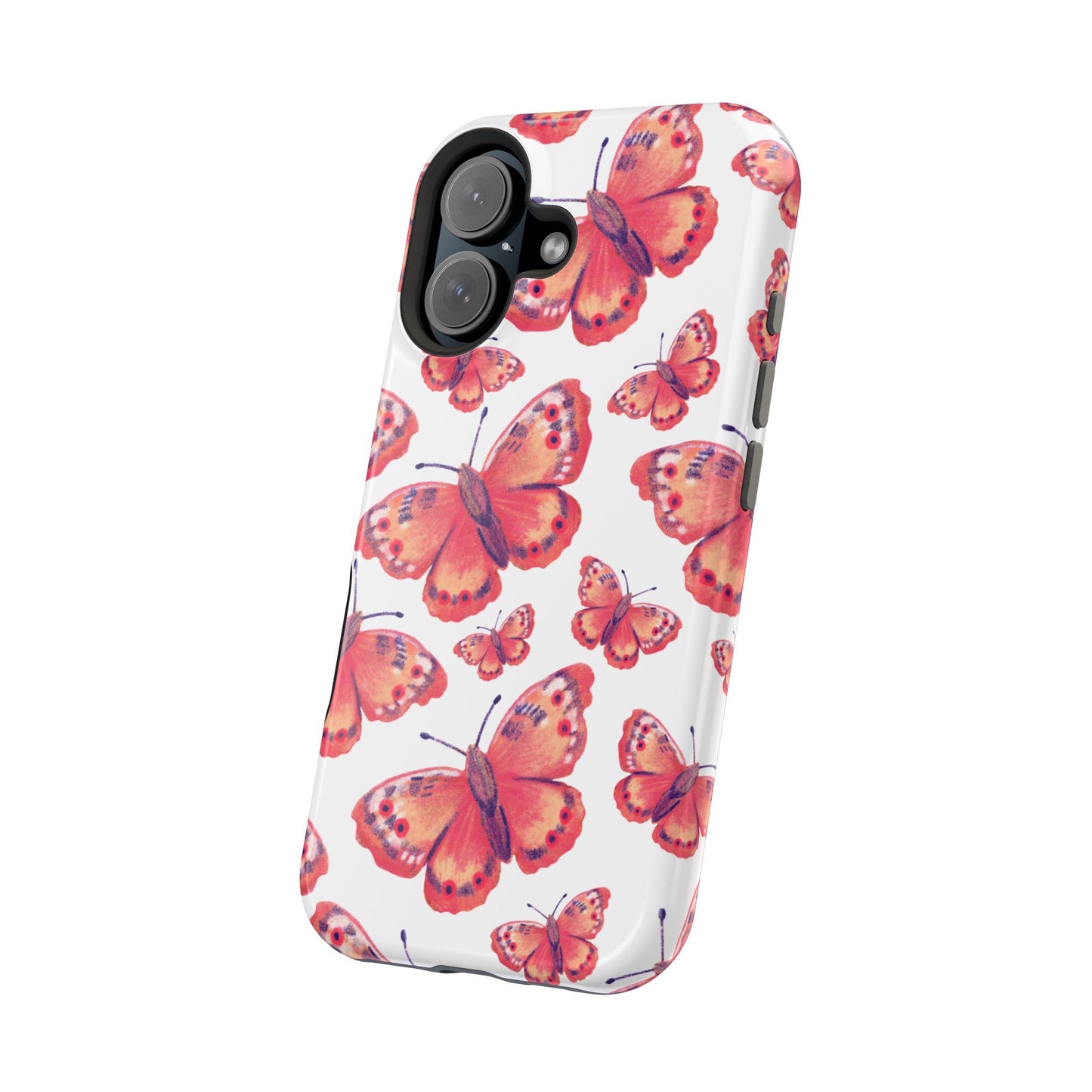 Coral Butterfly MagSafe iPhone Case – Slim, Protective Design with Bold Watercolor Print