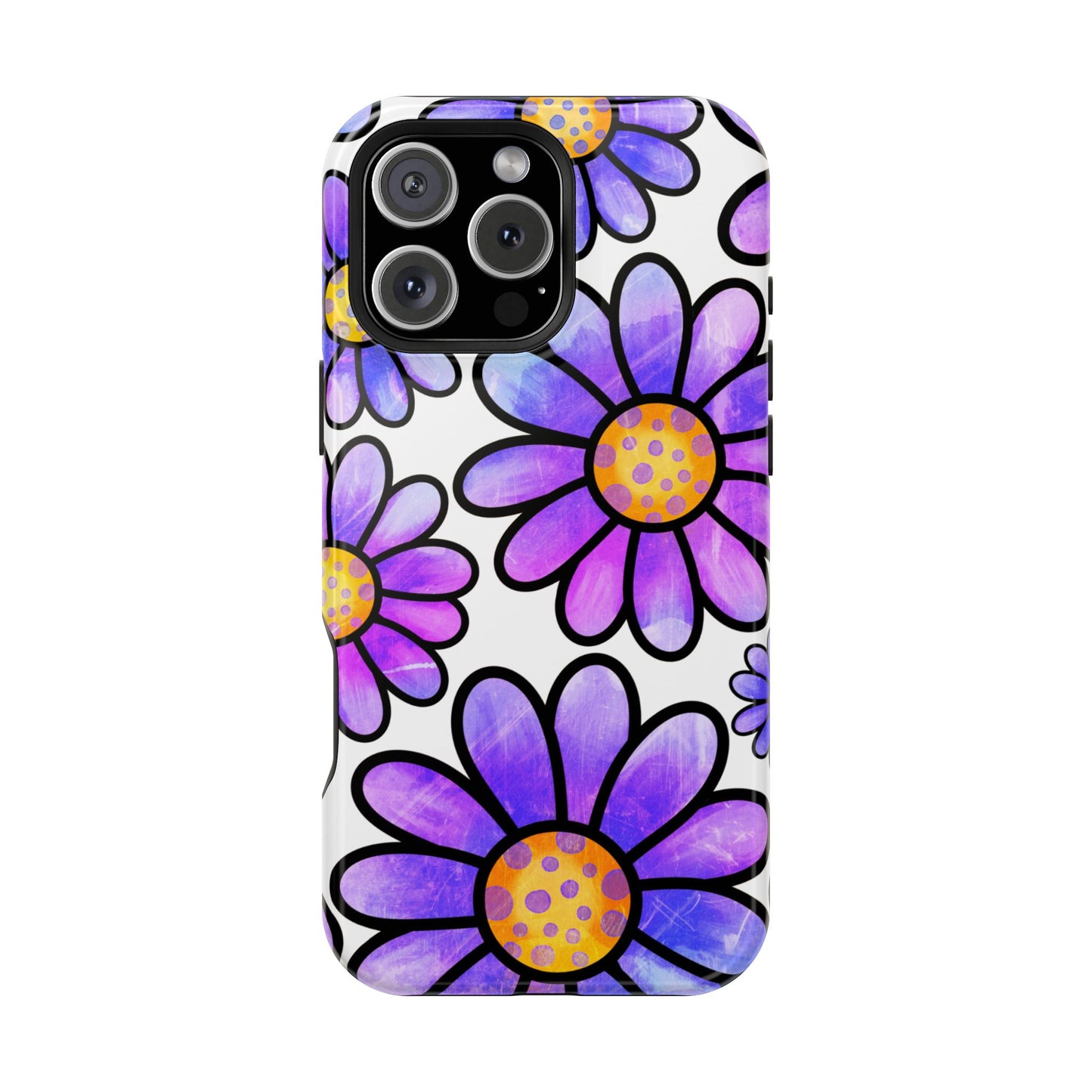 Purple Daisy Delight MagSafe iPhone Case – Slim Profile, Glossy Finish