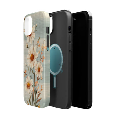 Pastel Green Daisy MagSafe iPhone Case - Floral Plaid Protective Cover